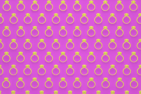 Δαχτυλίδια αρραβώνων μοτίβο σε κίτρινο χρώμα σε ροζ φόντο 3d rendering Royalty Free Εικόνες Αρχείου