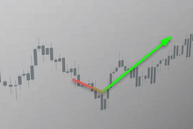 Hisse senedi grafiği üzerinde eğilim satır yukarı. 3D çizim