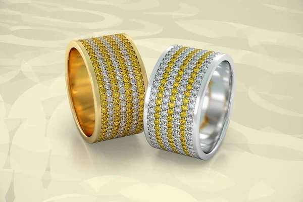 보석 결혼 반지 다이아몬드 반지 골드 3d 렌더링 — 스톡 사진