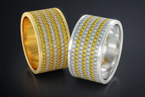 Sieraden Trouwringen met diamanten ringen goud 3D-rendering — Stockfoto