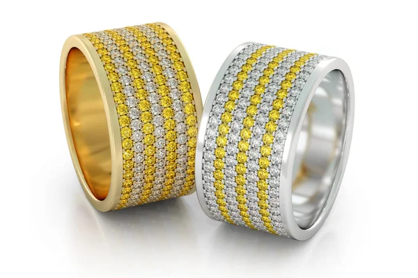 Sieraden Trouwringen goud ringen met diamanten 3D-rendering — Stockfoto