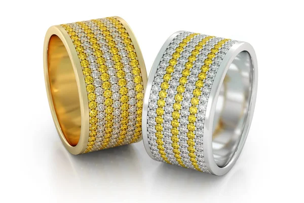 Золотые кольца с бриллиантами 3D рендеринг Стоковое Фото
