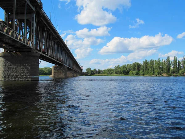 Bridge across river Dnieper in Kremenchug city in Ukraine Stock Picture