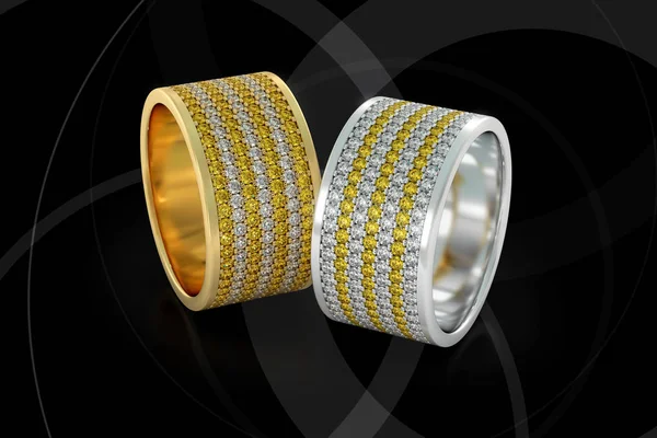 Sieraden Trouwringen goud ringen met diamanten 3D-rendering — Stockfoto