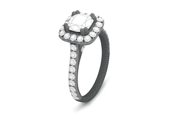 Sieraden ring met diamanten 3d rendering in wireframe raster — Stockfoto