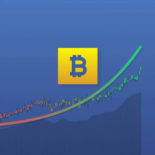 Bitcoin-Wachstum mit Marktchartlinien und langen Schatten. 3D-Illustration — Stockfoto