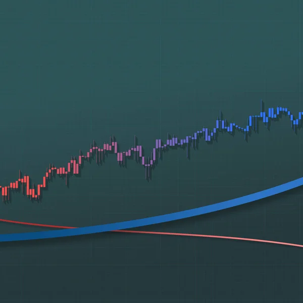 Γράφημα χρηματιστηριακή αγορά αυξανόμενη τάση με τις μεγάλες σκιές και γραμμές. 3D απεικόνιση — Φωτογραφία Αρχείου