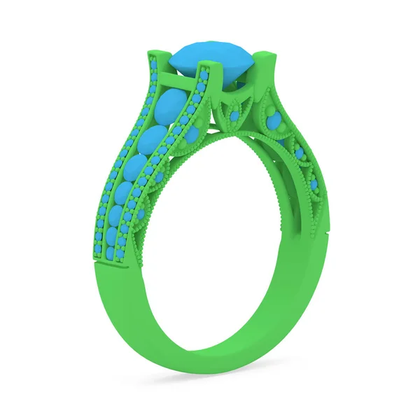 Wax 3D print jewelry model of engagement ring with diamonds. 3D rendering — Stock Photo, Image