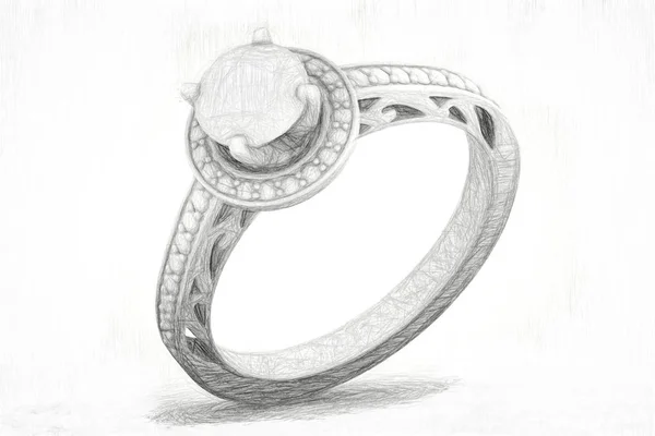 Smycken skiss konsistens av förlovningsring. 3D-rendering — Stockfoto