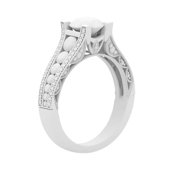 Witte gips gegoten materiaal sieraden ring van 3D-rendering isolaat op wit — Stockfoto