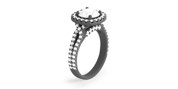 Jewelry ring with diamonds 3D rendering in wireframe material. — Stock Photo, Image