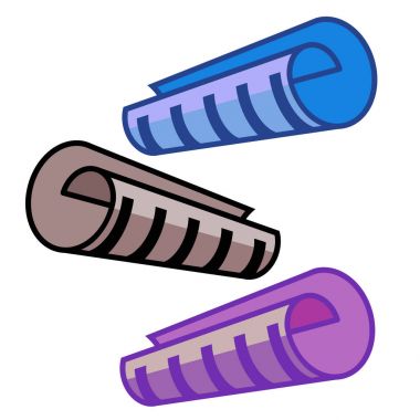 Üç bir rulo, her biri ayrı ayrı yerleştirilmiştir Gazeteler, mavi, kahverengi, mor, beyaz arka plan, bilgi, mesaj, kutsal kişilerin resmi, vektör çizim 