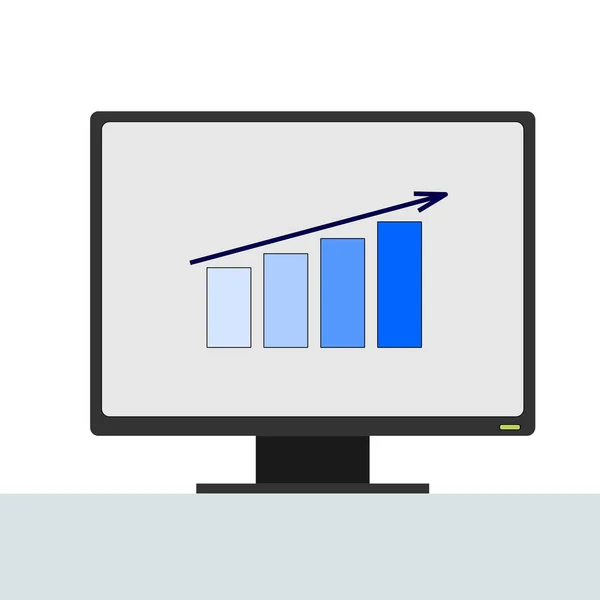 Monitor Egy Grafikon Képernyőn Négy Kék Téglalapok Nyíl Fölöttük Fellendülés — Stock Vector