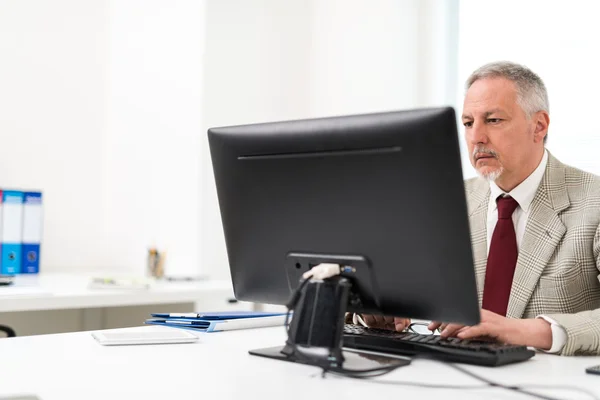Homme d'affaires senior travaillant sur ordinateur — Photo