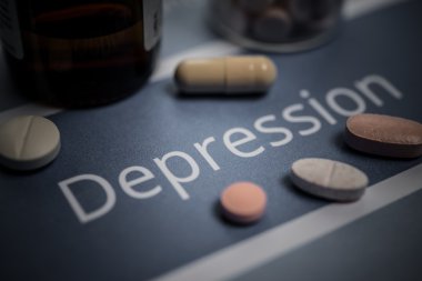Depression related documents and drugs clipart