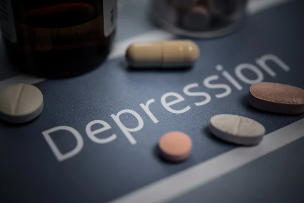 Depression related documents and drugs — Stock Photo, Image