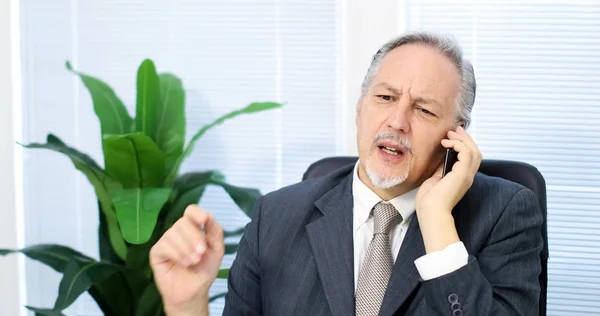 Щасливий бізнесмен розмовляє по телефону — стокове фото