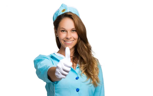 Hostess showing thumbs up — Stock Photo, Image