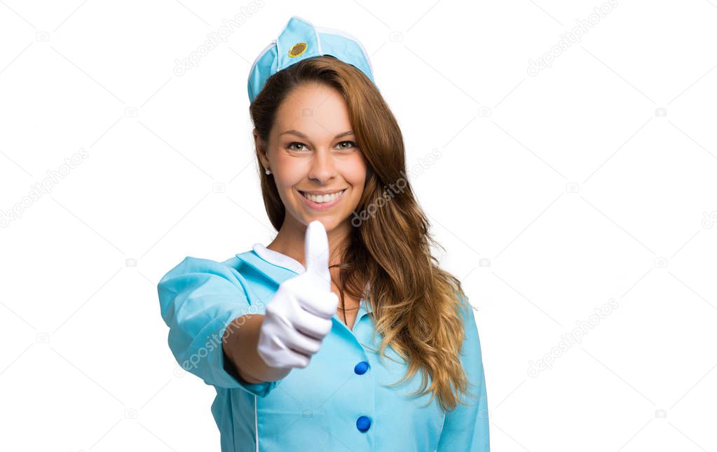 hostess showing thumbs up