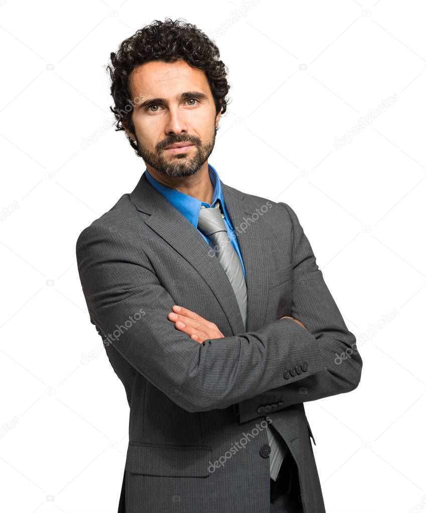 Smiling businessman on white 