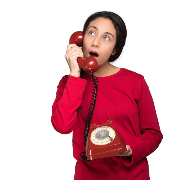 Adolescente falando no telefone vintage — Fotografia de Stock