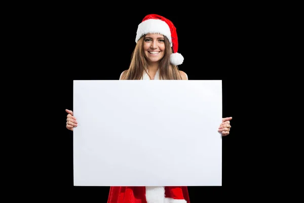 Mujer sosteniendo un panel blanco — Foto de Stock