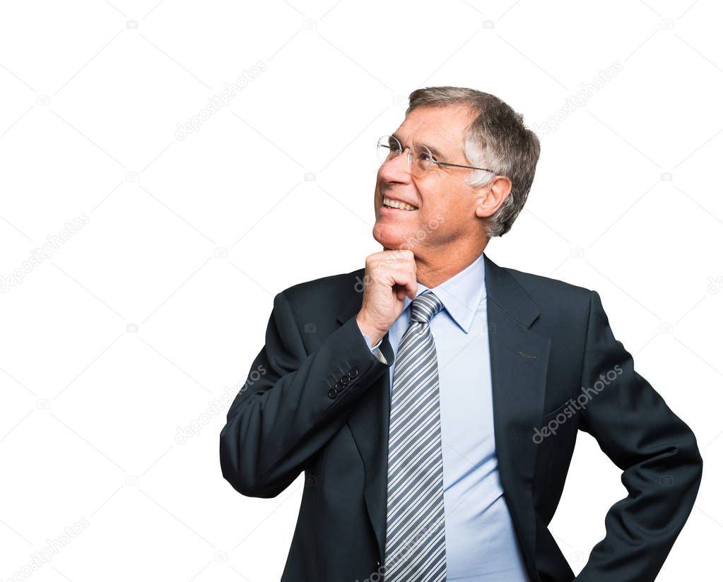 Businessman looking at white copy-space
