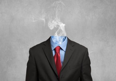 Businessman with smoking coming out from shirt clipart