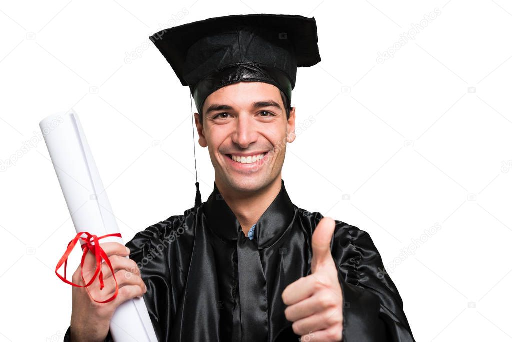 Happy student holding a degree