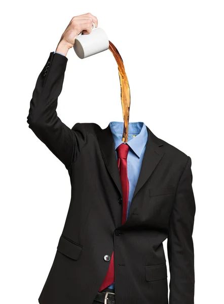 Uomo d'affari senza testa versando caffè in camicia — Foto Stock