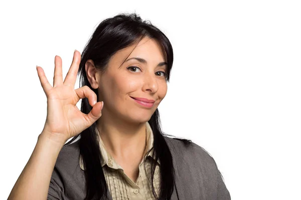 Zakenvrouw vrouw weergegeven: ok teken — Stockfoto