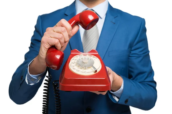 Businessman using a vintage phone — Stock Photo, Image