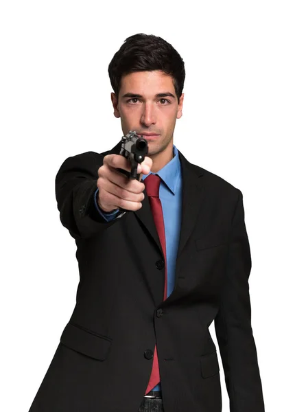 Man som håller i en pistol — Stockfoto