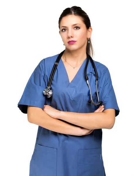 Ernste Krankenschwester verschränkte Arme — Stockfoto