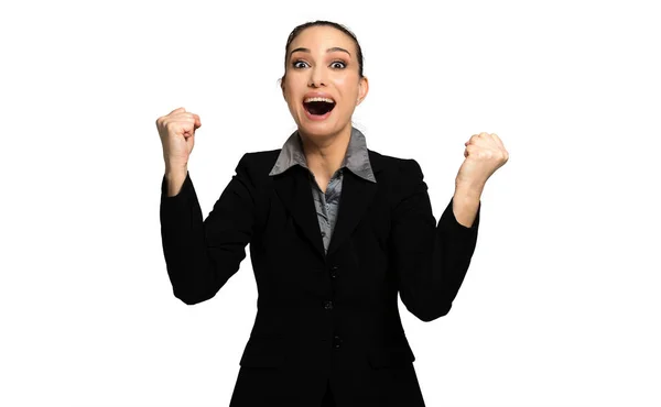 Young businesswoman cheering — Stock Photo, Image