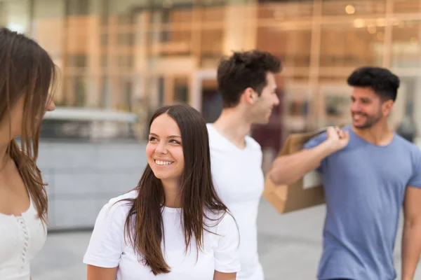 Group Friends Walking Doing Shopping Together — Stock Photo, Image