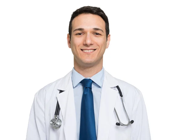 Vriendelijke Jonge Dokter Geïsoleerd Witte Achtergrond — Stockfoto