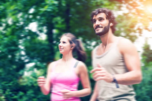 Friends Running Together Filtered Image — Stock Photo, Image