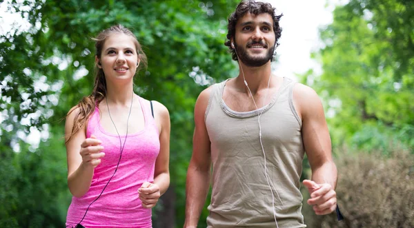 Couple Running Together Outdoor — Stock Photo, Image