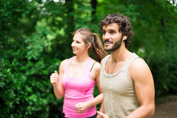 Couple Running Together Outdoor — Stock Photo, Image