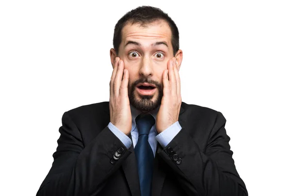 Closeup Portrait Happy Young Man Looking Shocked Surprised Full Disbelief — Stock Photo, Image