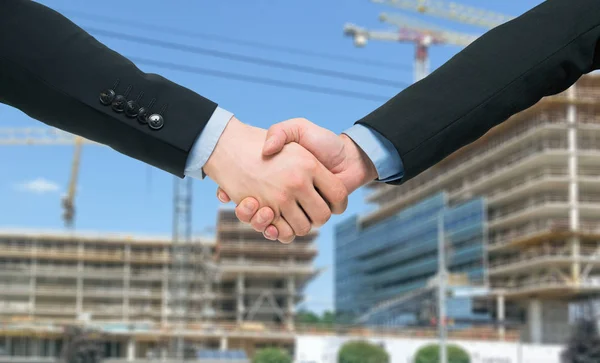 Business People Handshake Front Contruction Yard — Stock Photo, Image