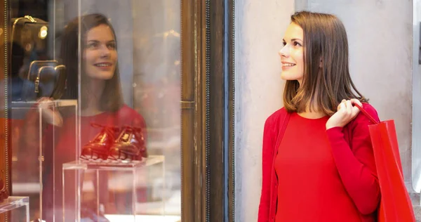 Young Woman Shopping Christmas Outfit — Stock Photo, Image