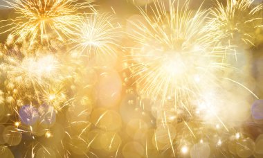 New Year fireworks golden bokeh background clipart