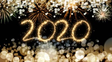 2020 New Year fireworks background clipart