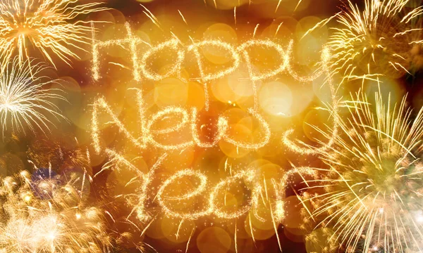 New Year Fireworks Golden Bokeh Background — Stock Photo, Image