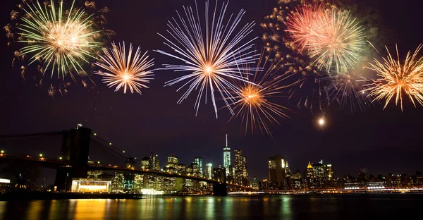 Fuegos Artificiales Año Nuevo Sobre Nueva York — Foto de Stock