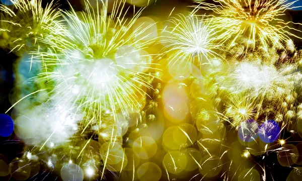 Capodanno Fuochi Artificio Dorato Bokeh Sfondo — Foto Stock