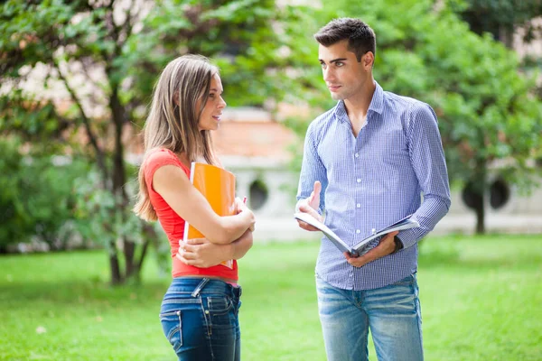 Couple Students Talking Together — Stock Photo, Image