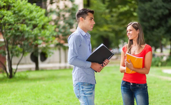 Couple Students Talking Together — Stock Photo, Image